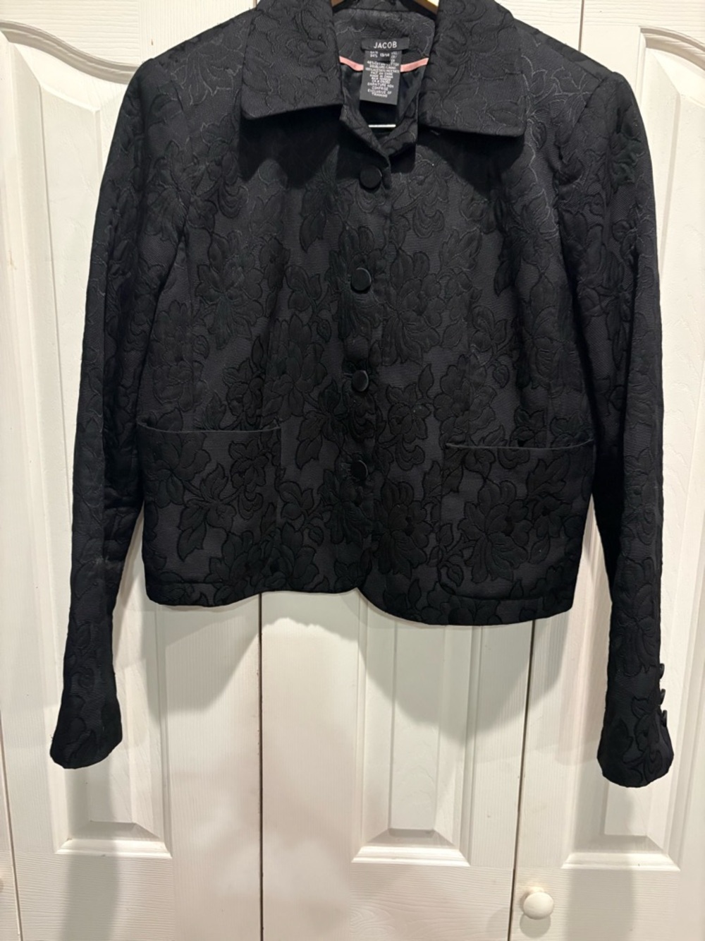 Jacob Solid Black Floral Jacquard Blazer/Jacket, Women's Size 13/14
